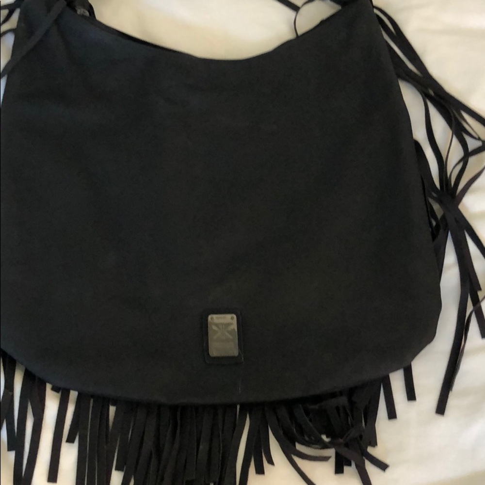 kardashian Kollection black fringe tote